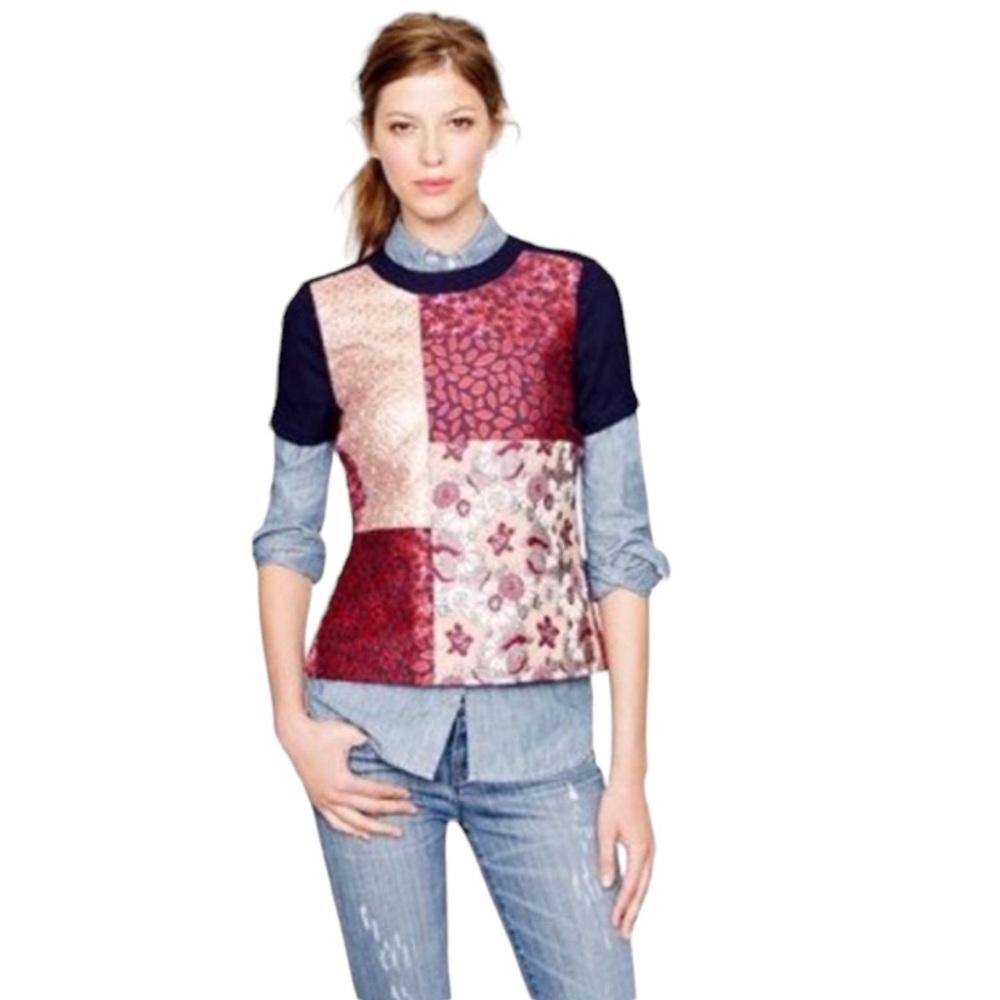 J Crew Collection Brocade Patchwork Top
